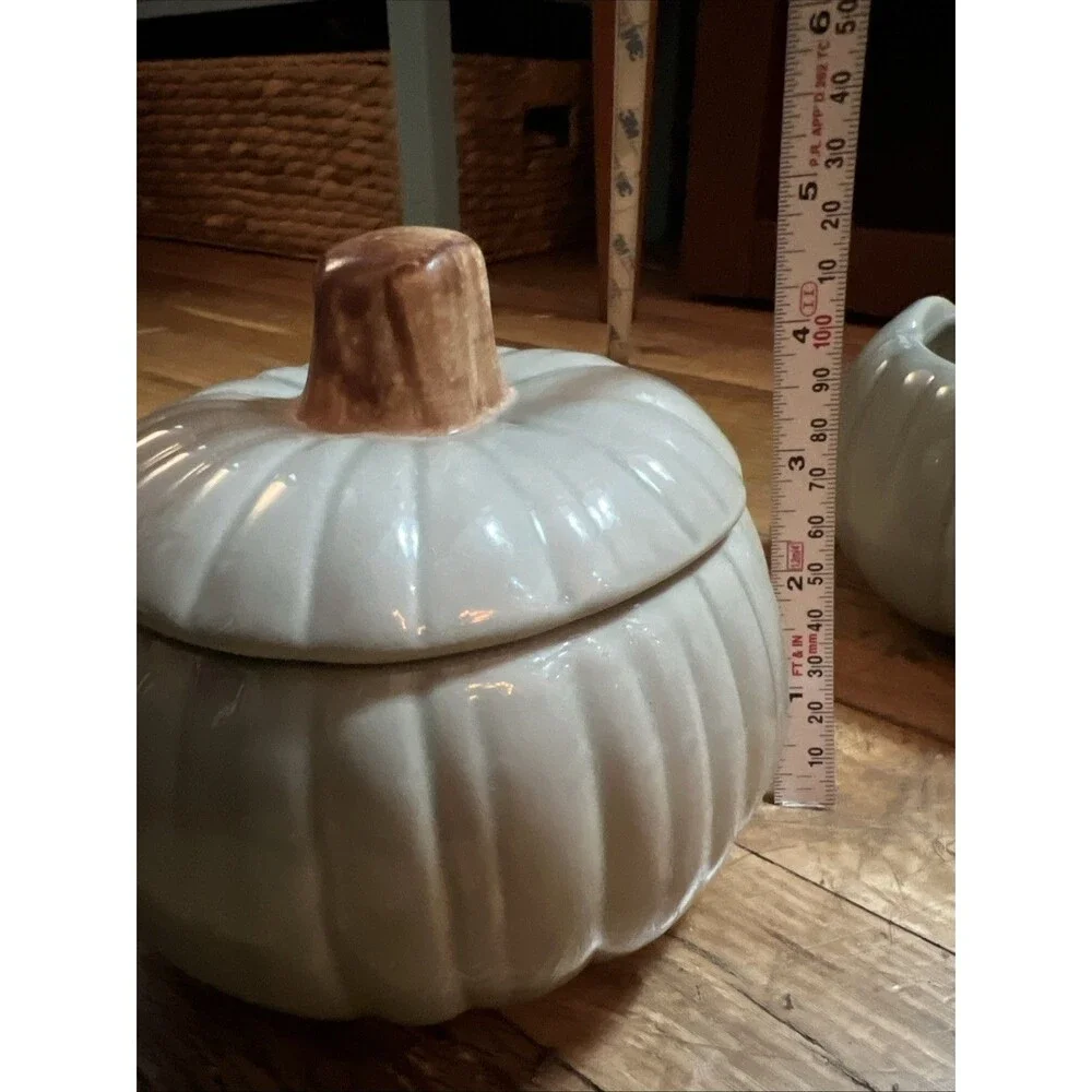 Vintage Williams-Sonoma Pumpkin Soup Bowls with Lids Sage Green NEVER USED